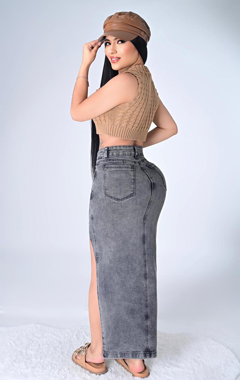 Falda en Jeans con Abertura Latera
