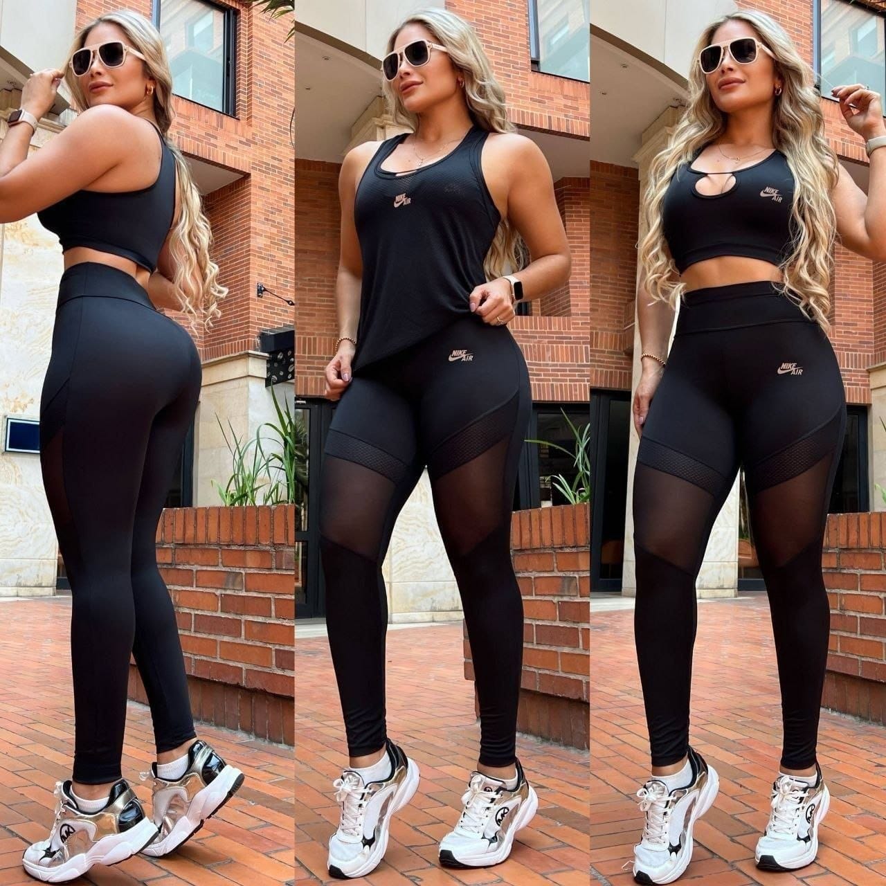 Conjunto Deportivo 3 Piezas Mujer Legging Cintura Alta Con Malla