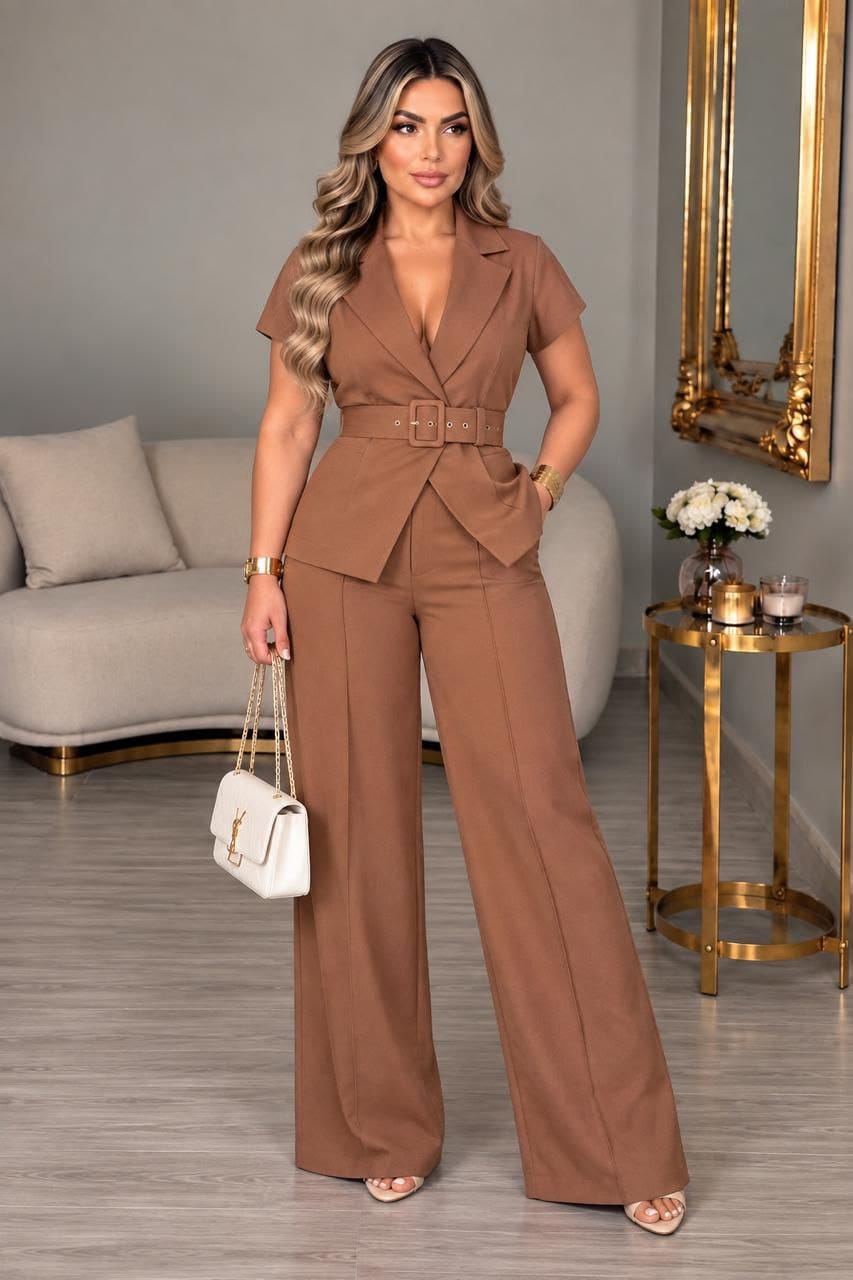 Conjunto 2 Piezas Pantalón Palazzo + Blusa y cinturon