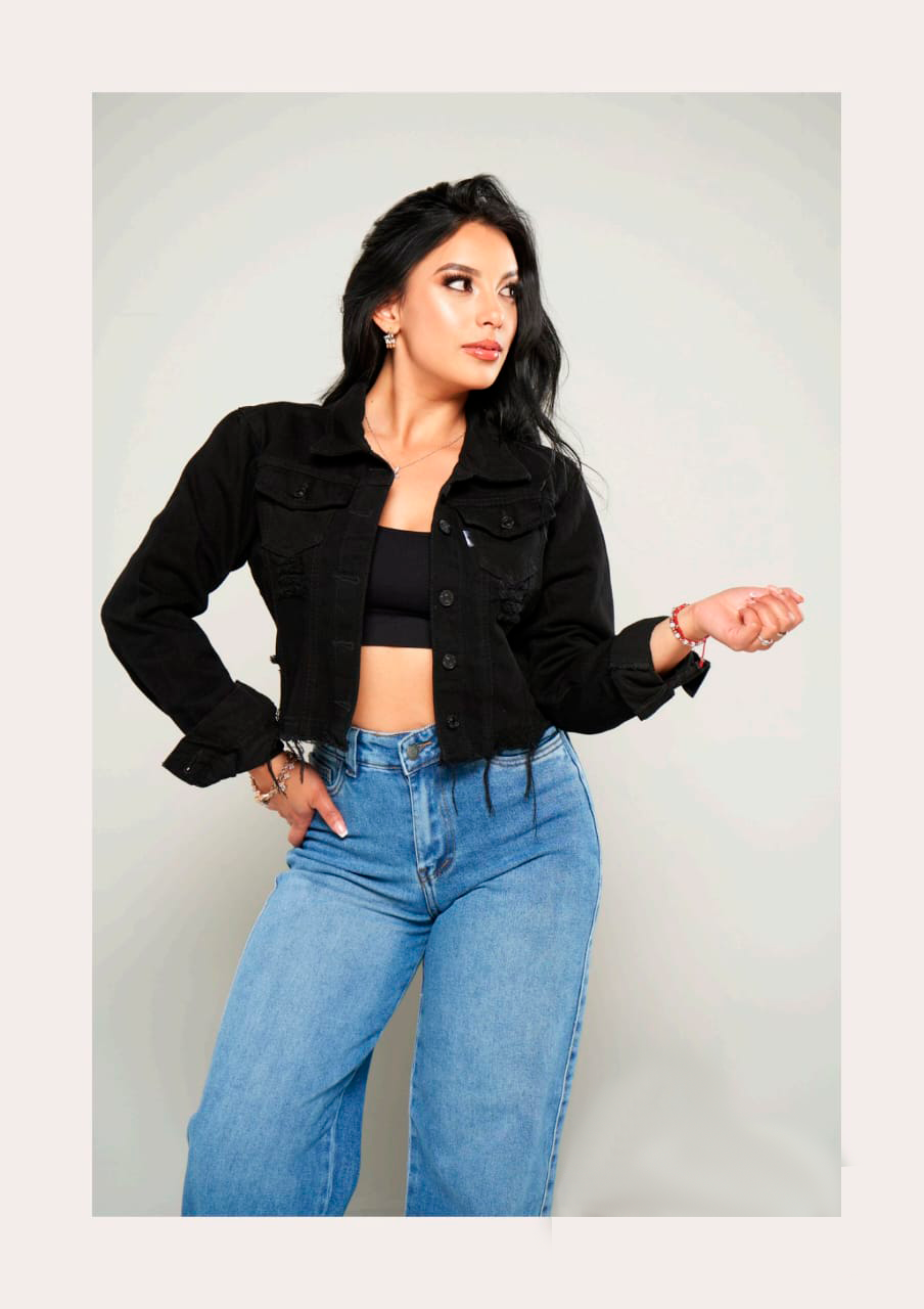Chaqueta de Jeans Clásica con Desflecado