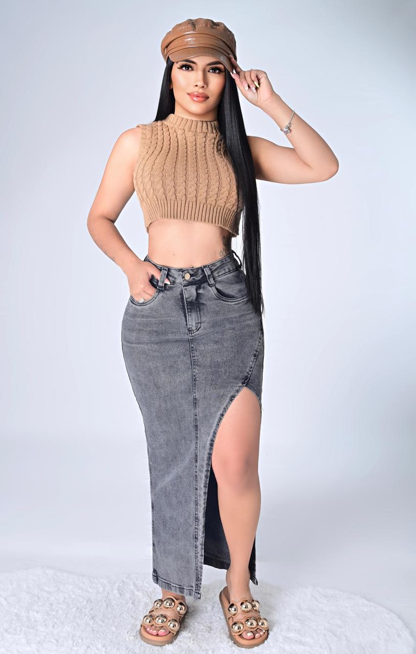 Falda en Jeans con Abertura Latera