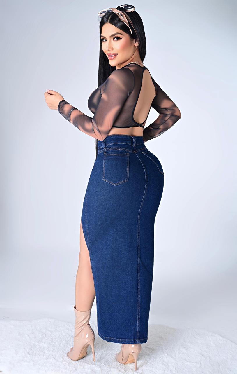 Falda en Jeans con Abertura Latera