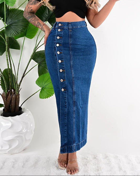Falda Jean Larga con Botones