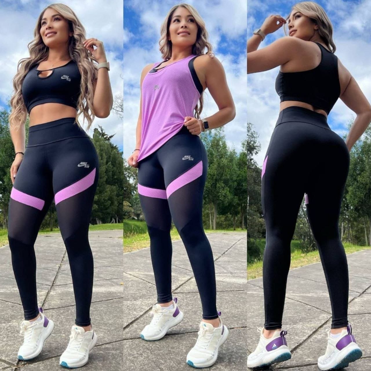 Conjunto Deportivo 3 Piezas Mujer Legging Cintura Alta Con Malla