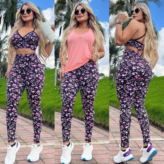 Conjunto Deportivo 3 Piezas Mujer Legging Cintura Alta
