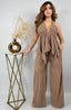 Conjunto 2 Piezas Pantalón Palazzo + Blusa Halter Fruncida Con Volantes