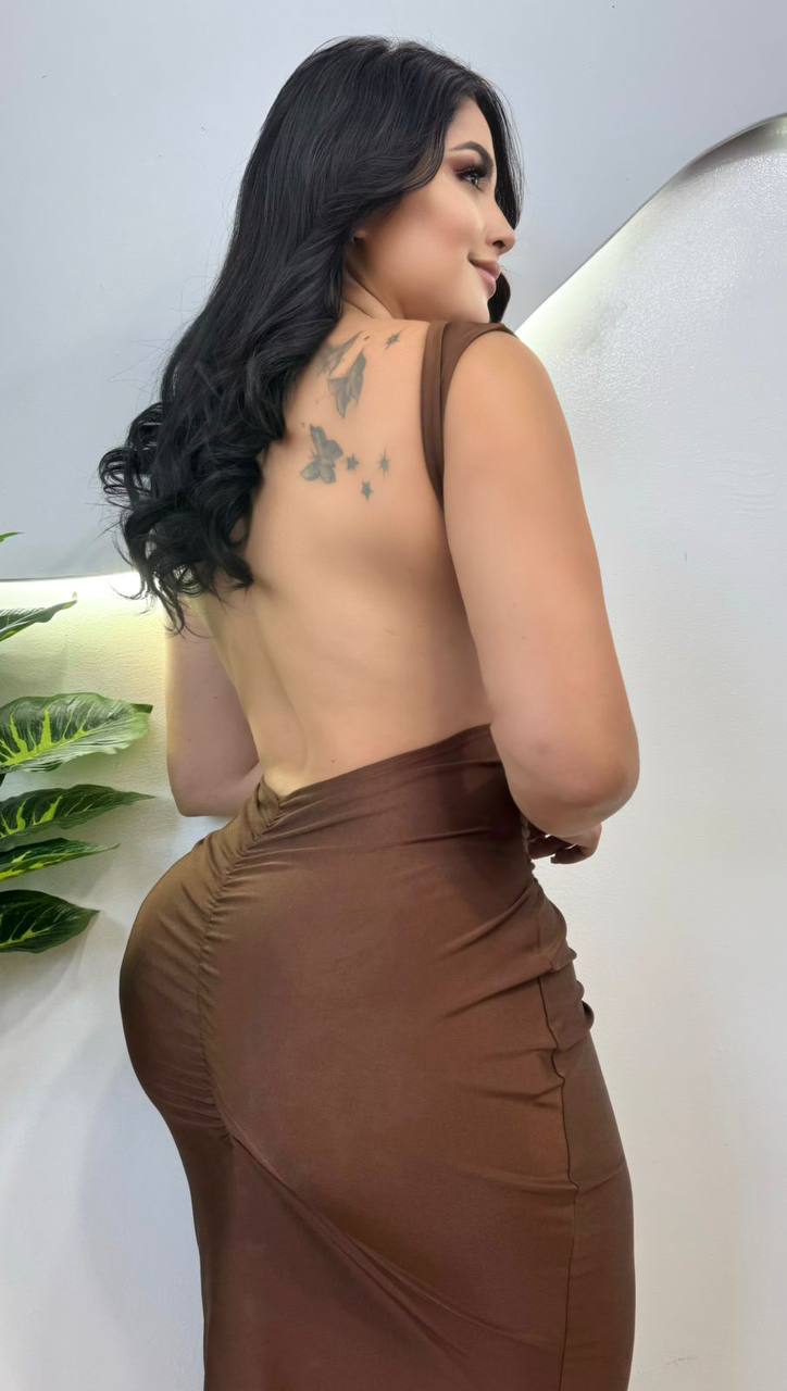 Vestido Largo Sin Mangas Espalda Descubierta Fruncido Con Nudo Lateral