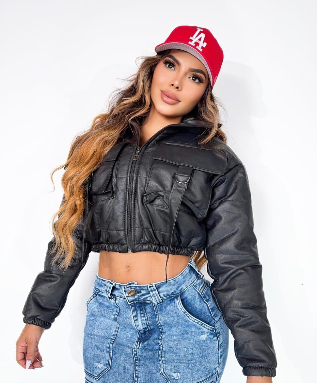 Chaqueta Crop Semicuero