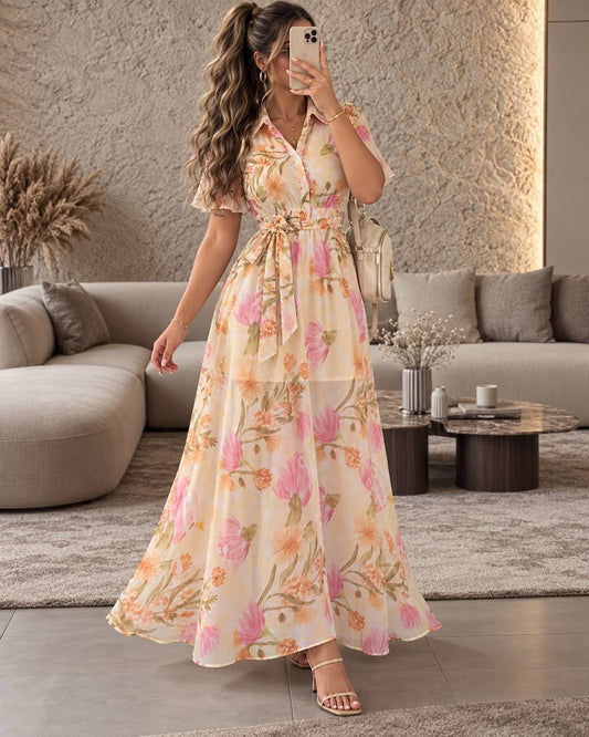 Vestido Largo En Gipiur Floreado