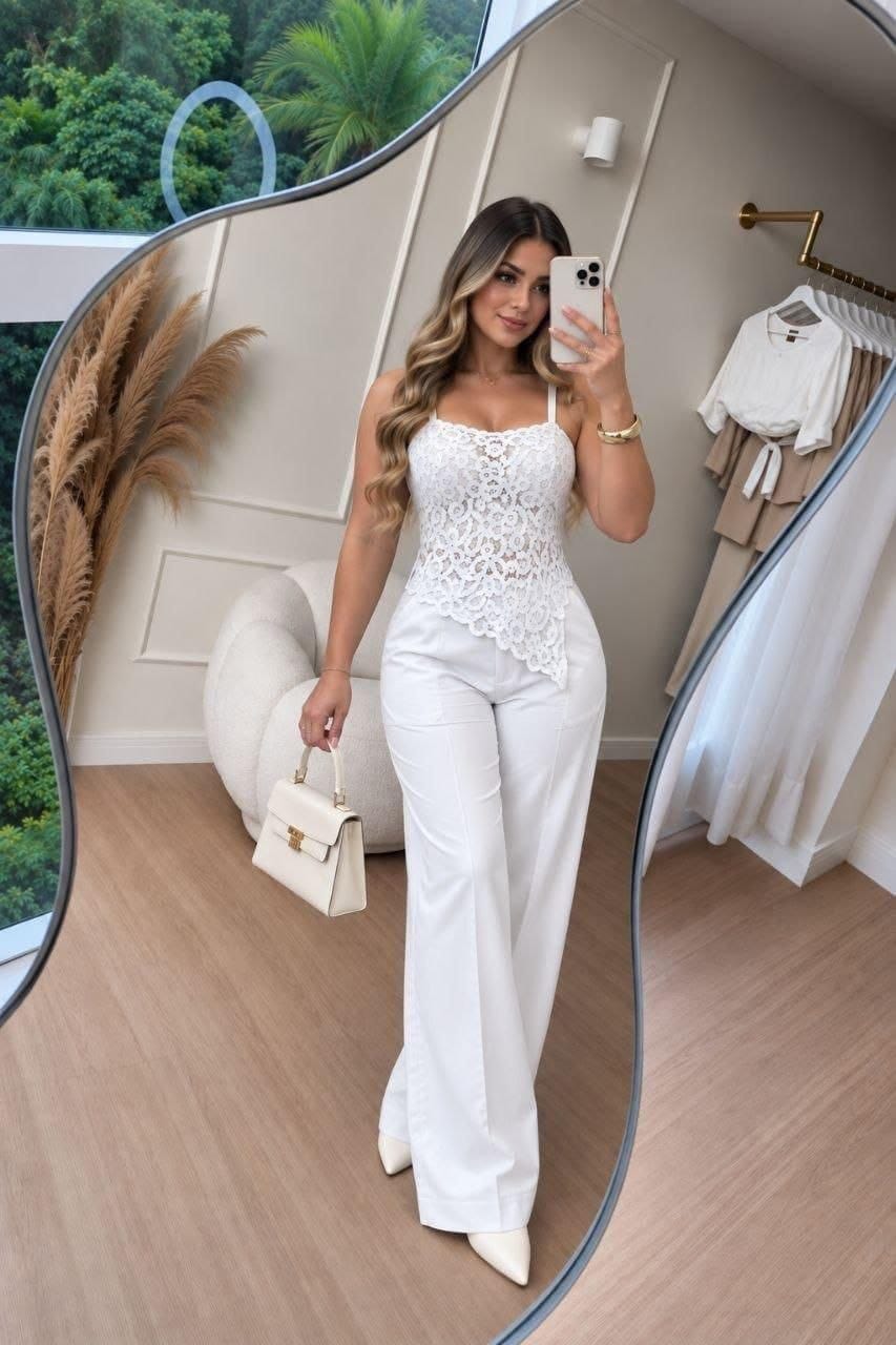 Conjunto 2 Piezas Pantalón Palazzo + Blusa en Blonda