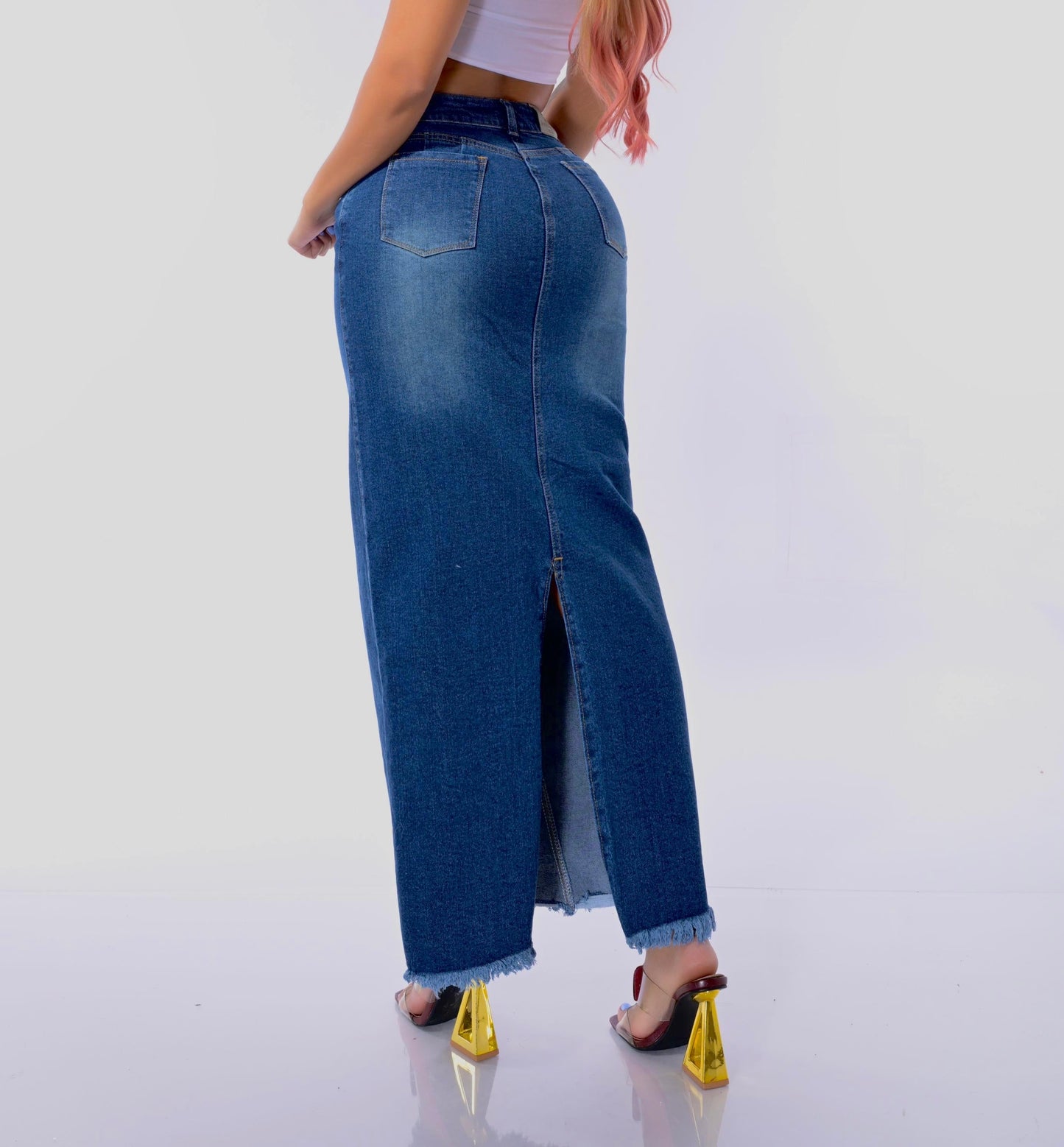 Falda Larga Jean Entubada Cintura Alta Corte Sirena