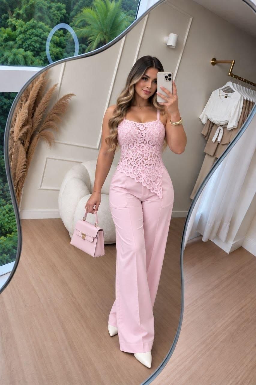 Conjunto 2 Piezas Pantalón Palazzo + Blusa en Blonda