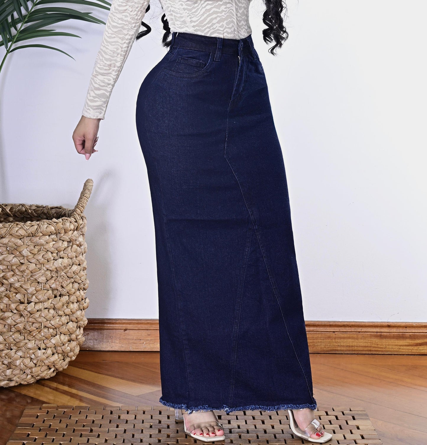 Falda Larga Jean Entubada Cintura Alta Corte Sirena