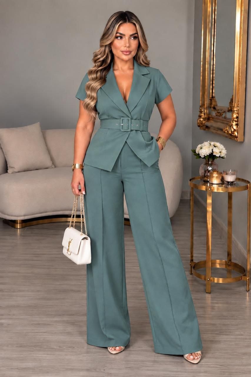 Conjunto 2 Piezas Pantalón Palazzo + Blusa y cinturon